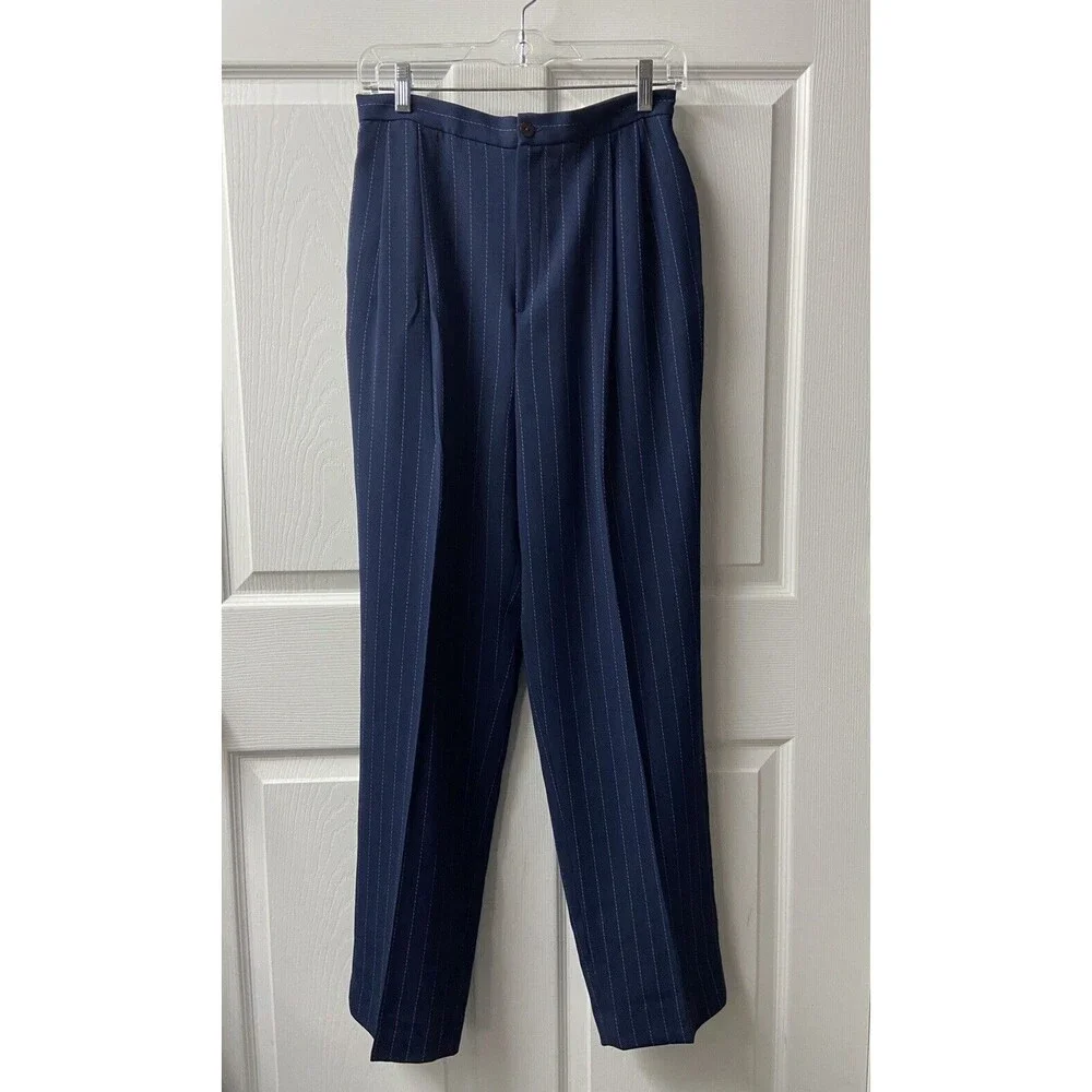 Oleg Cassini Womens Size 12 Striped Double Breasted Striped Blue Pant Suit nwt - Picture 2 of 11